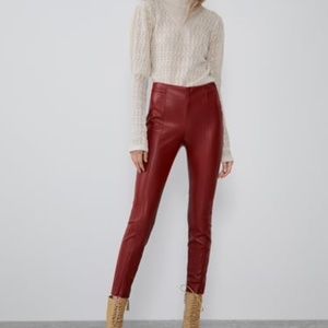 Zara Red Faux Leather Leggings